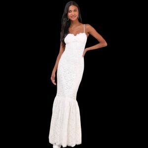 Lulus Instinctively Stunning Lace Bustier Trumpet Maxi Dress White Bridal NWOT